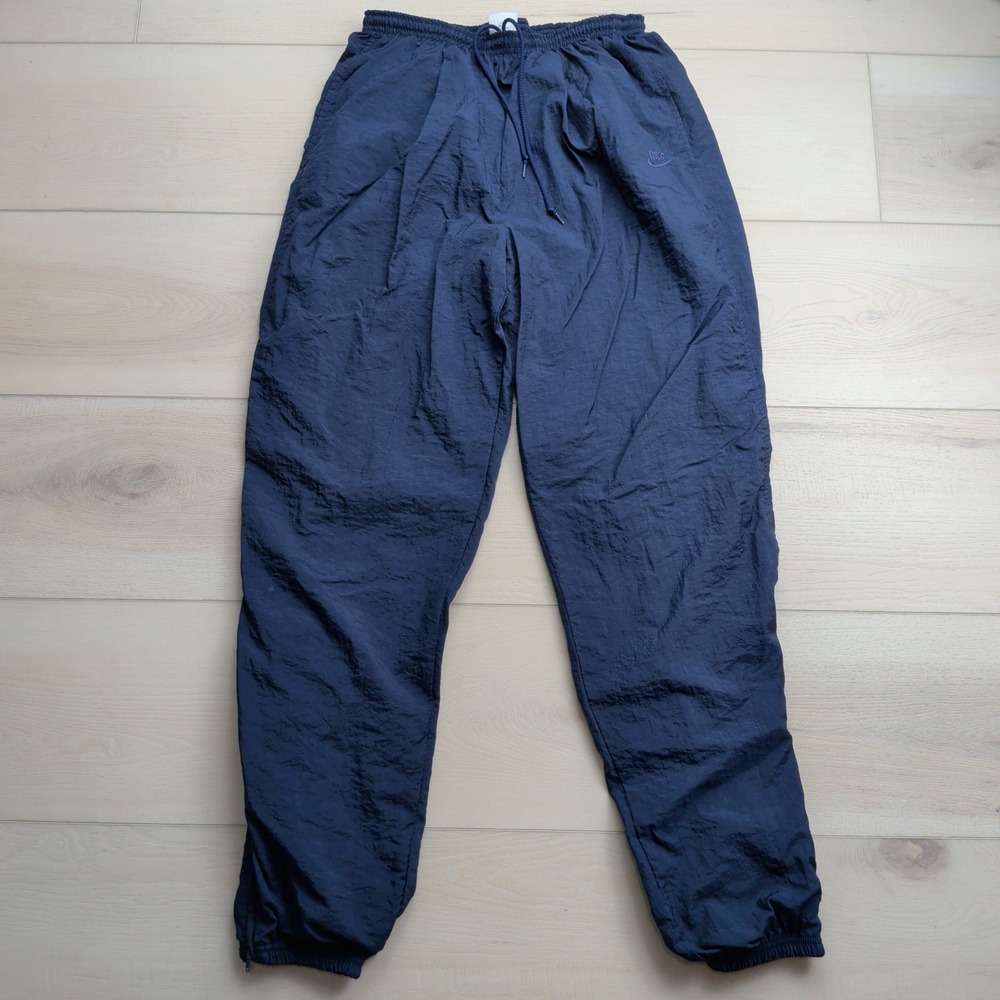 Vintage 90s Nike Track Pants Mens L Joggers Fleece Lined Blue Nylon Windbreaker